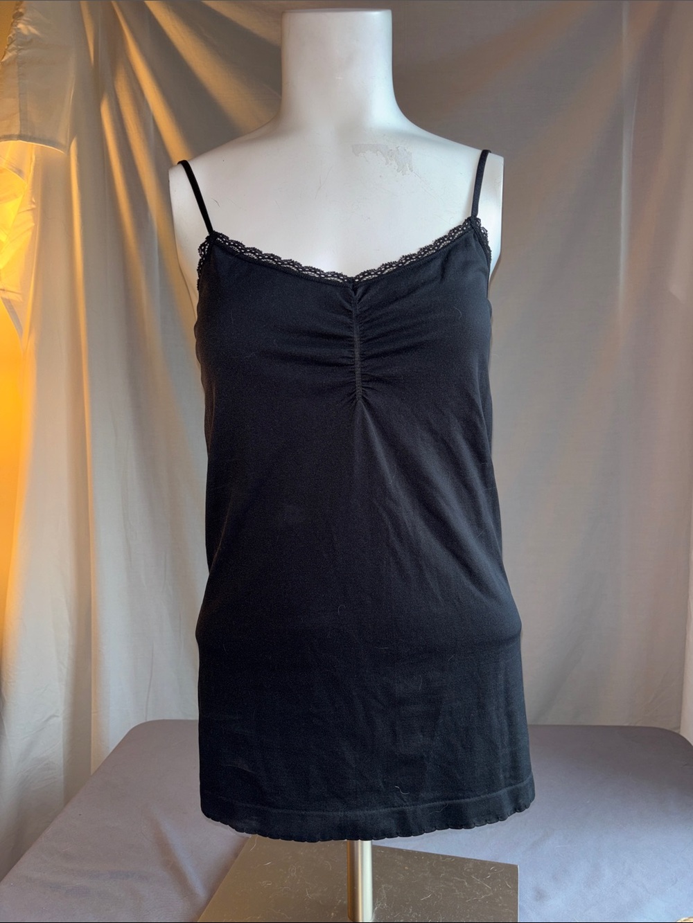 Victoria’s Secret Black Lace-Trim Spaghetti Strap Tank Top